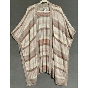NWT - Chicos Textured Shine Stripe Dessert Coral Rusna Wrap Shrug Sweater L/XL